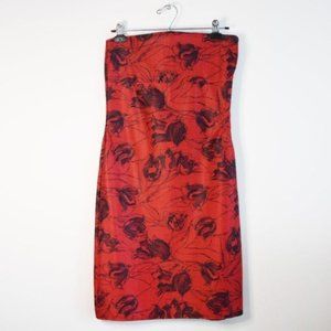 Handmade Fitted Red Dress with Black Flowers